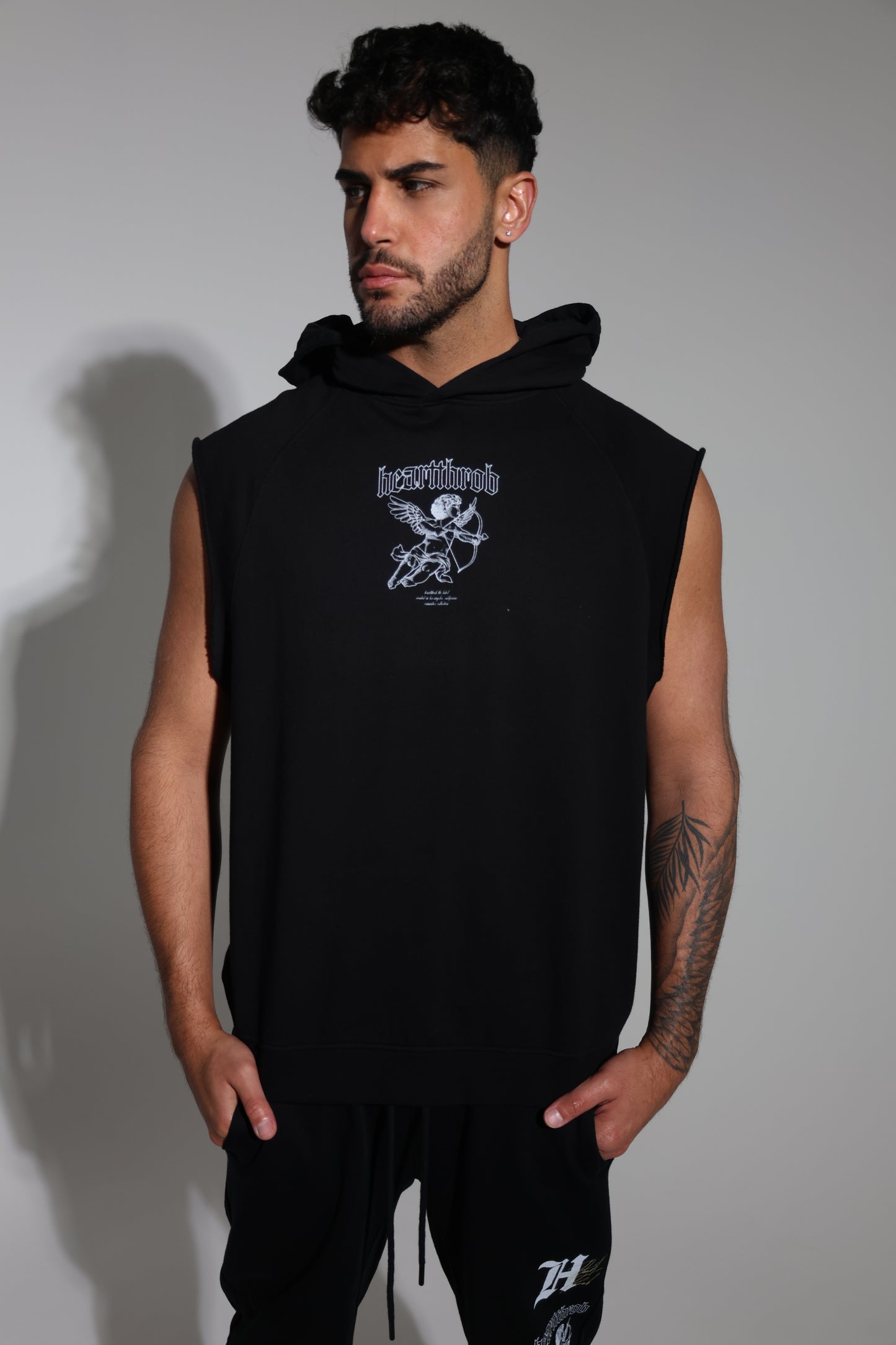 "Cherub" Sleeveless Hoodie (Faded Black)