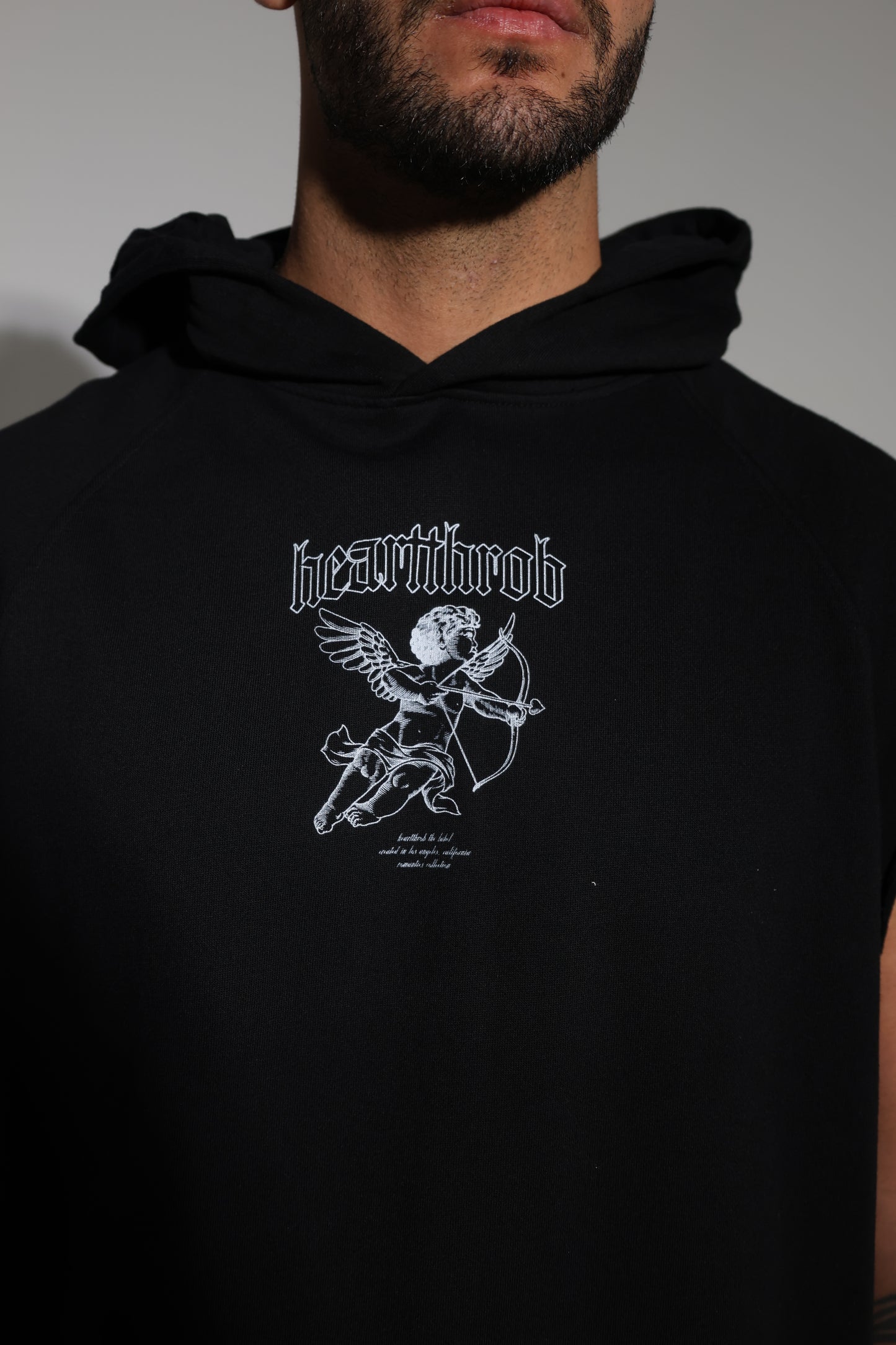 "Cherub" Sleeveless Hoodie (Faded Black)