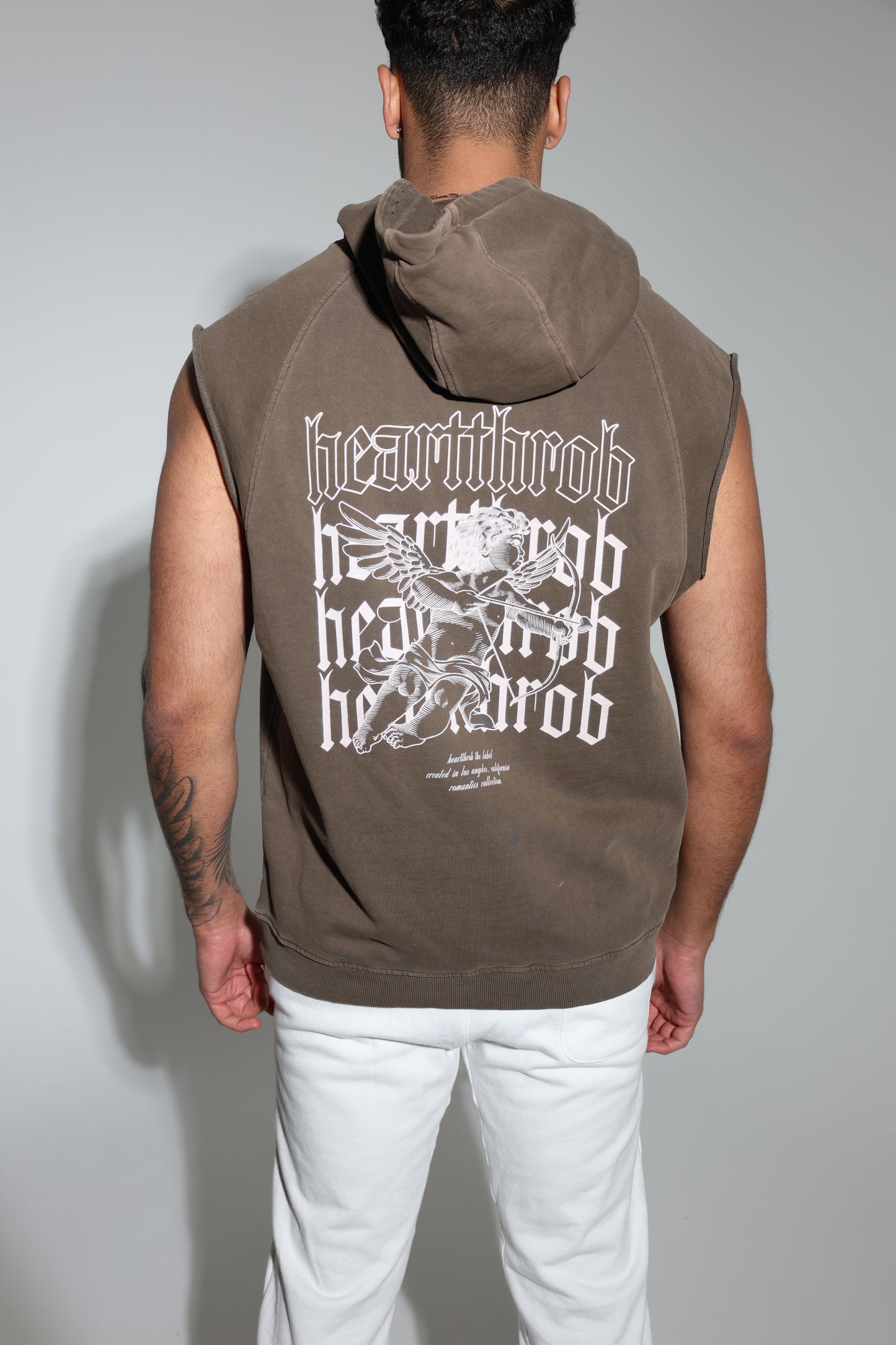 "Cherub" Sleeveless Hoodie (Faded Brown)