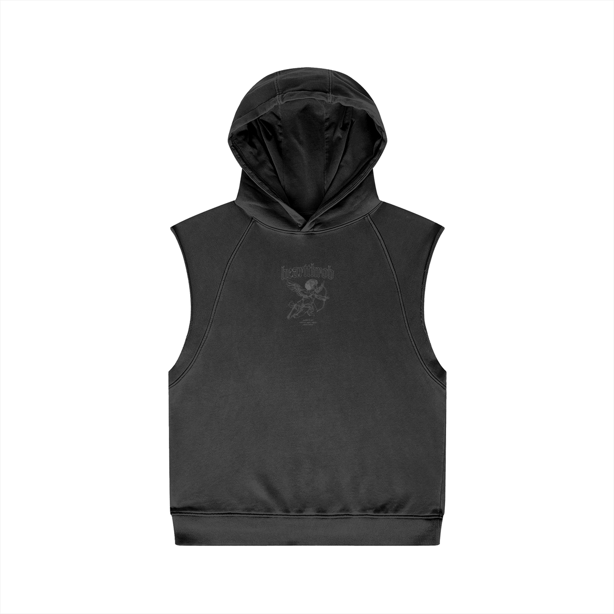 "Cherub" Sleeveless Hoodie (Faded Black)