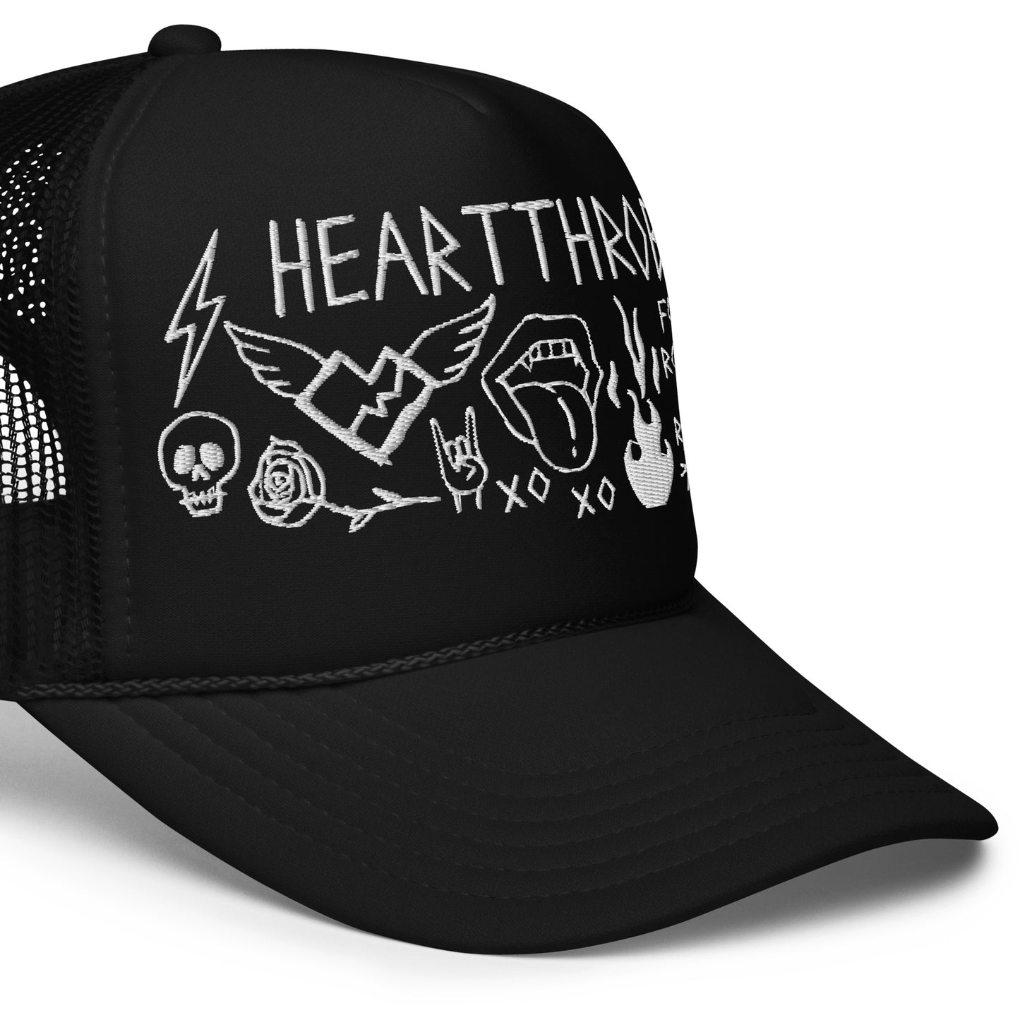 "Hand Drawn Doodle" Trucker Hat (Black Embroidered)