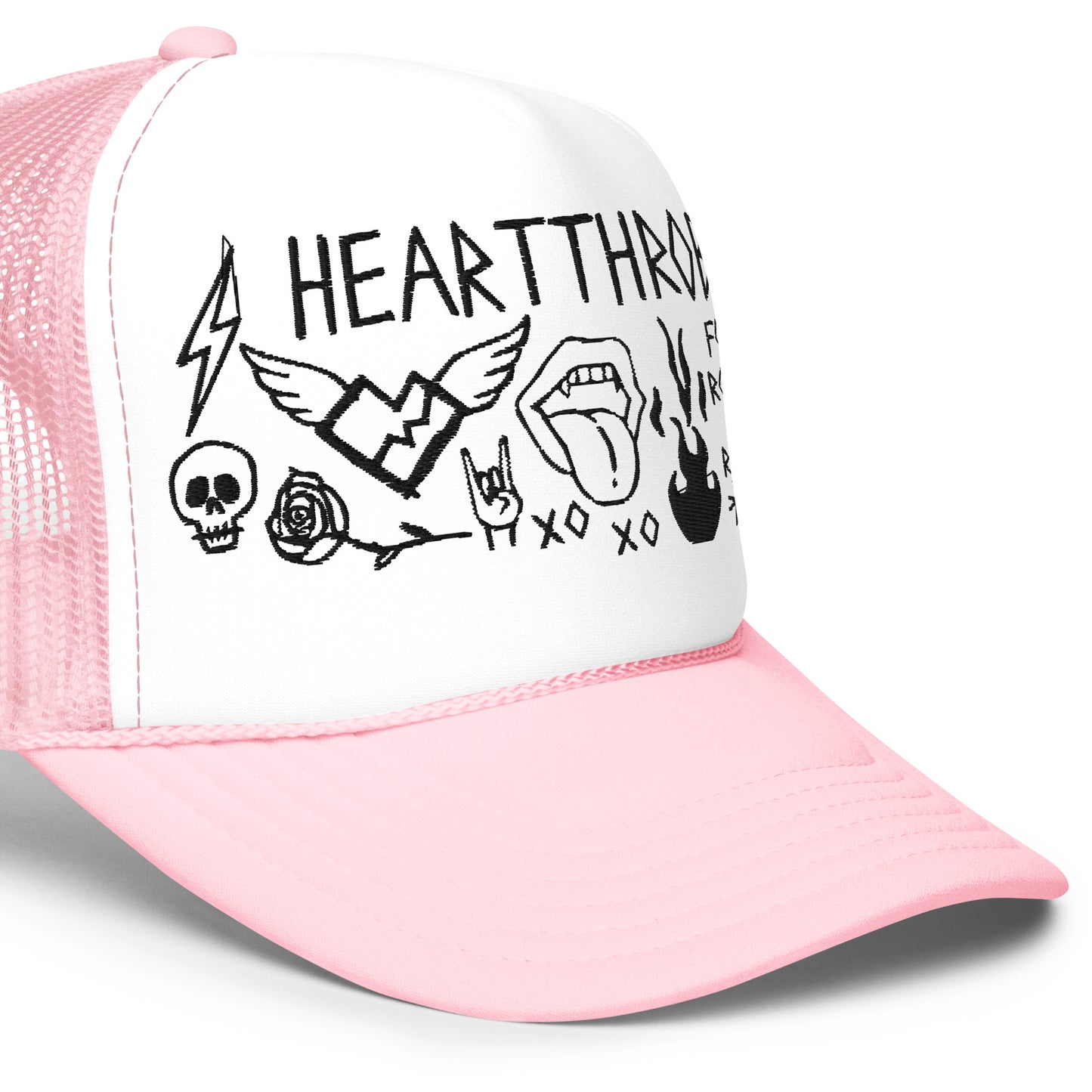 "Hand Drawn Doodle" Trucker Hat (Pink Embroidered)
