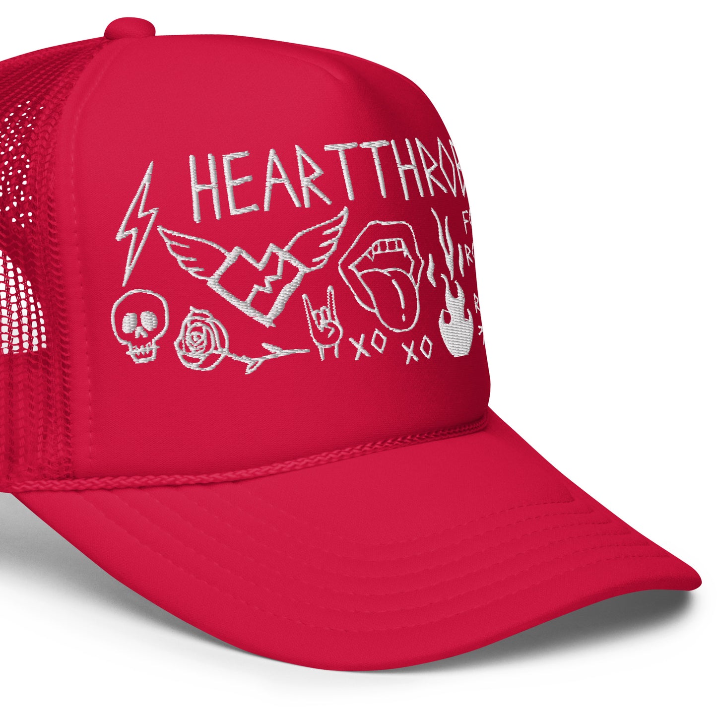 "Hand Drawn Doodle" Trucker Hat (Red Embroidered)