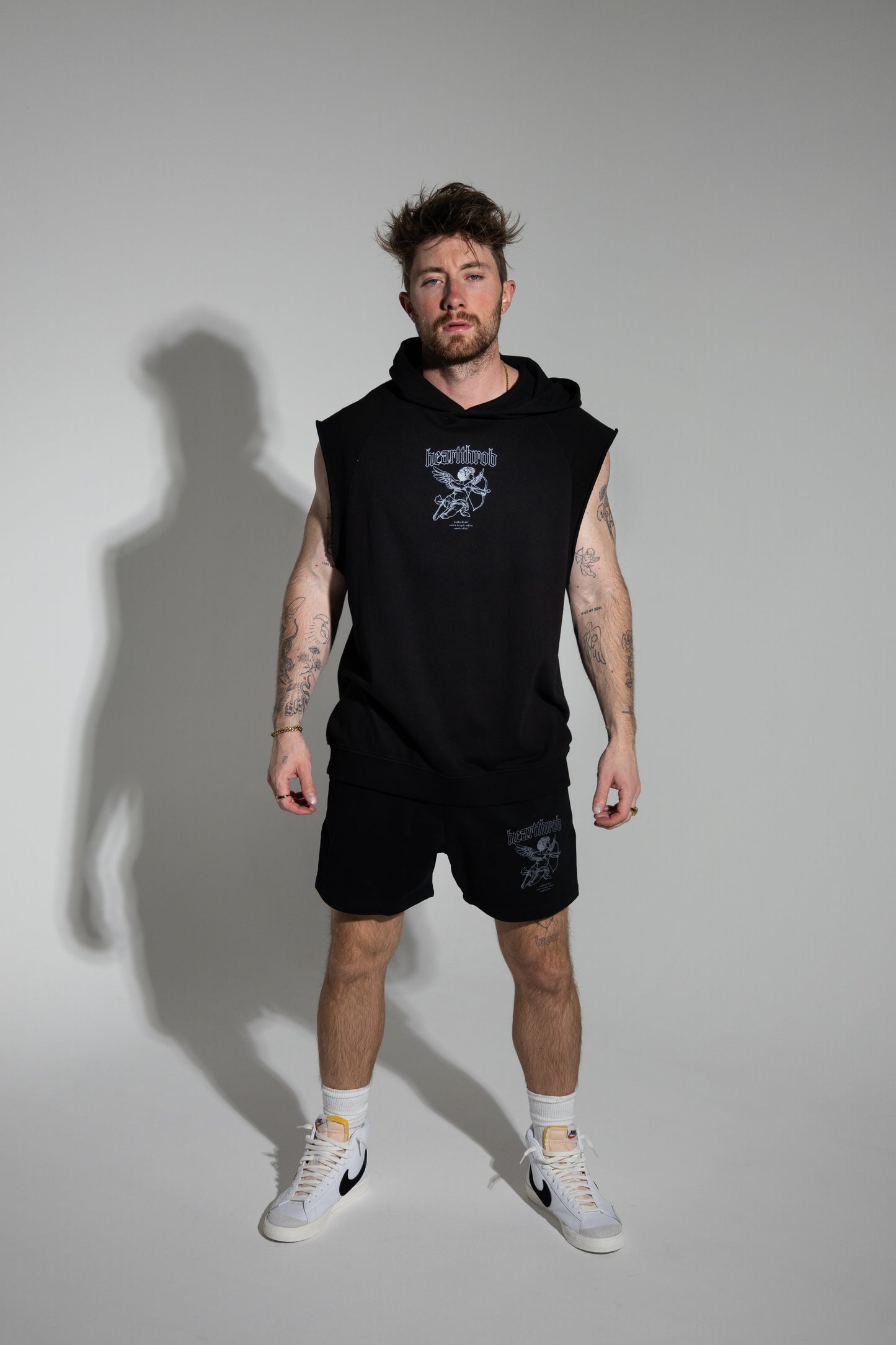 "Cherub" Sleeveless Hoodie (Faded Black)