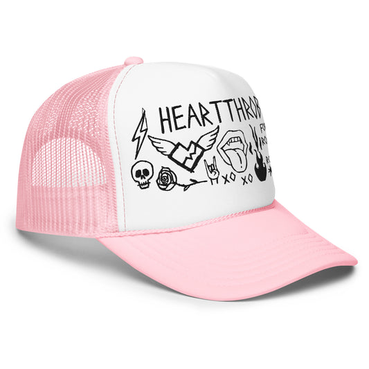 "Hand Drawn Doodle" Trucker Hat (Pink Embroidered)