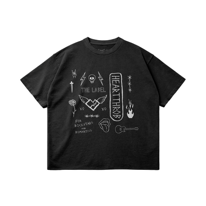 "Hand Drawn Doodle" Raw Edge Shirt (Washed Black)